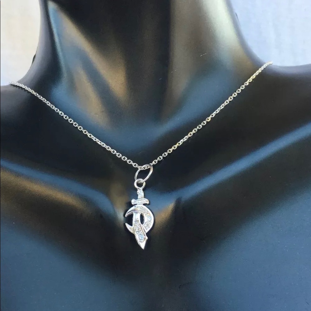 14k white gold Genuine diamond necklace 17”long.